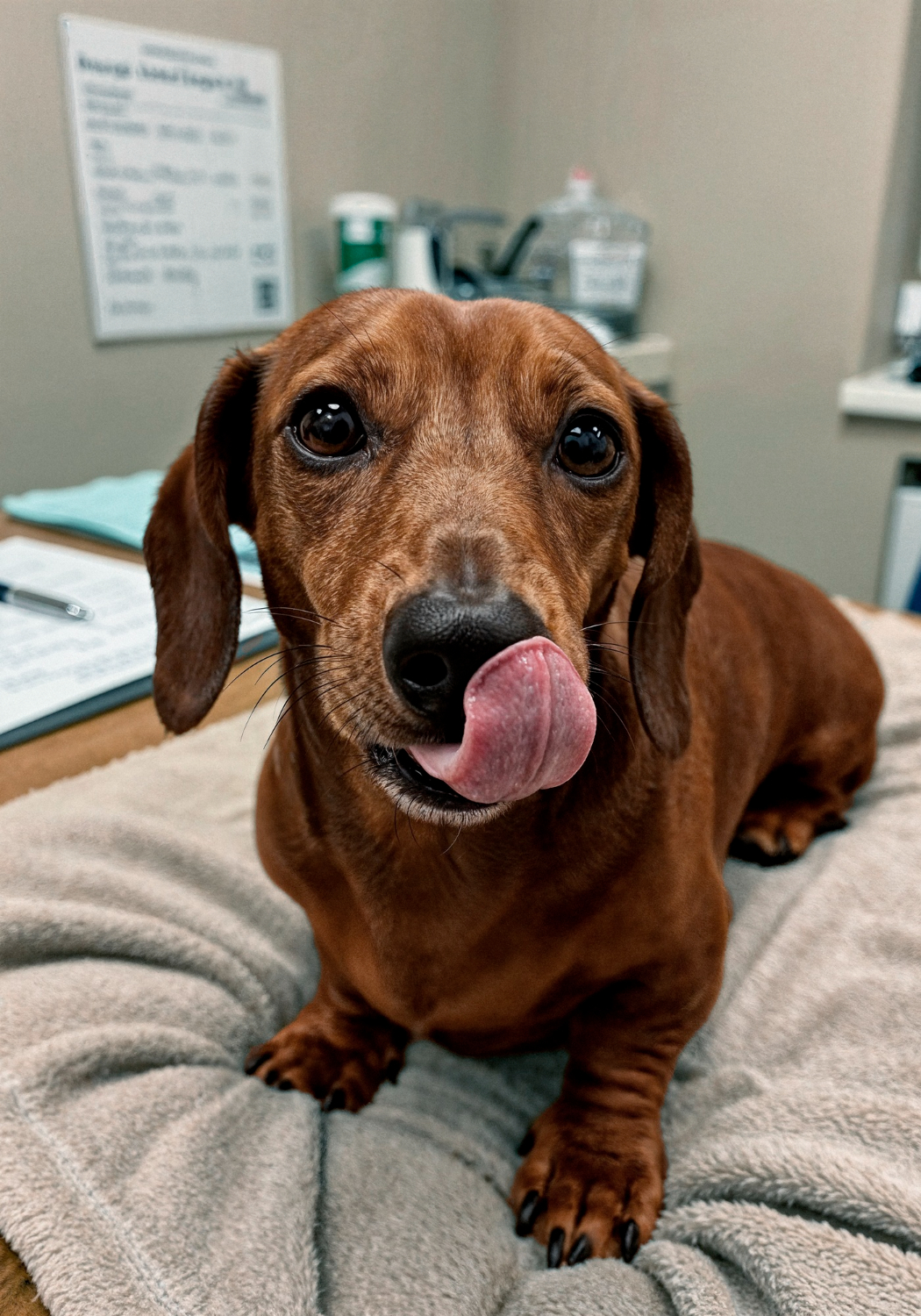 Dachshund licking its lips