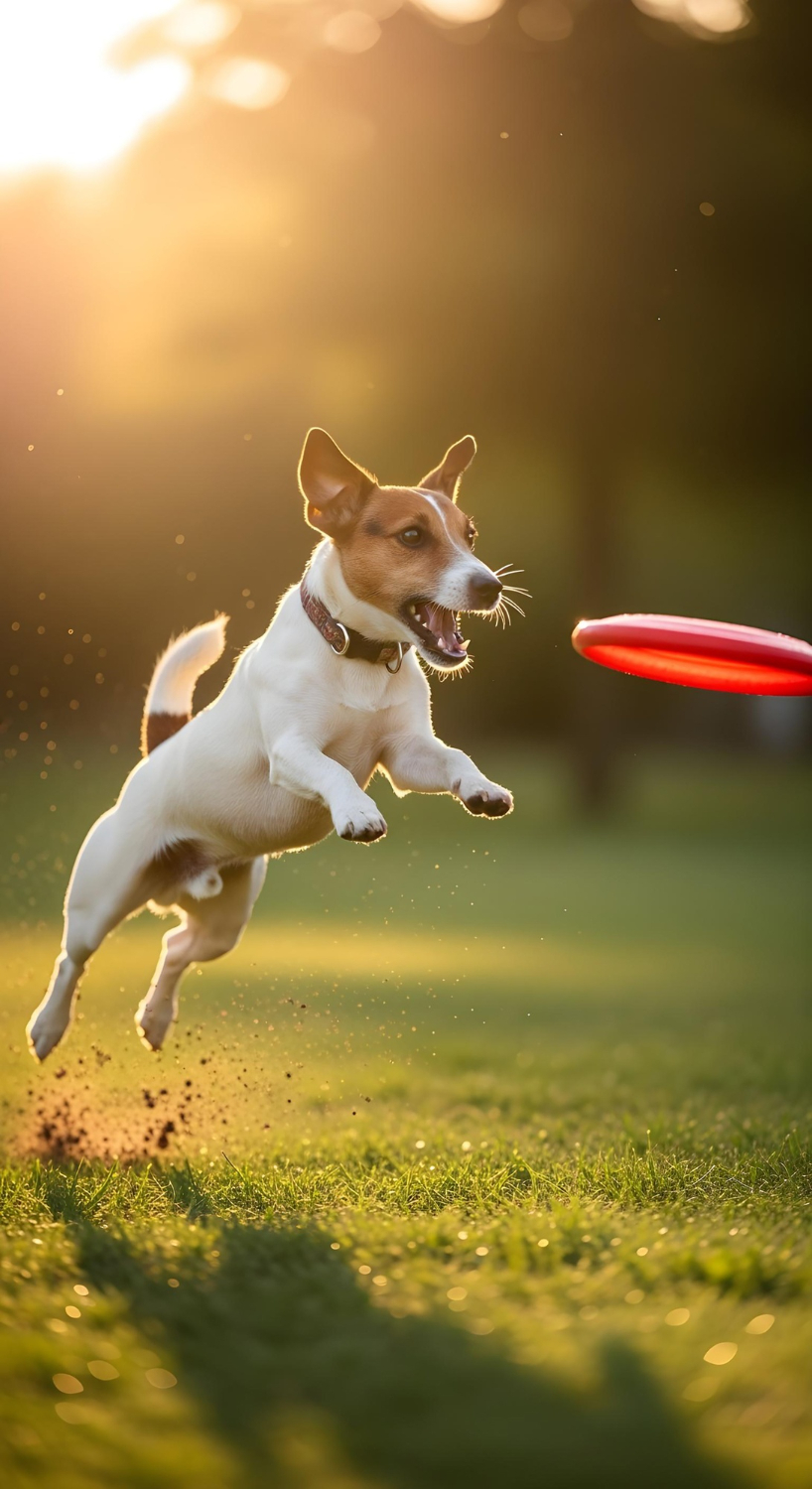 Dog leaping for frisbee in a park