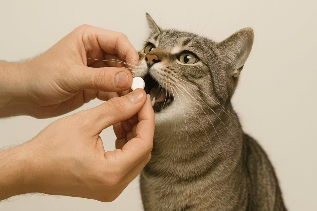 cat eating a medicine