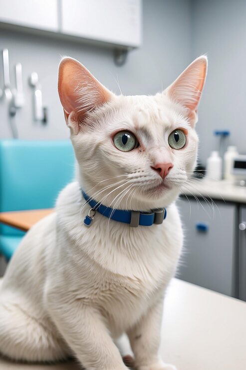 cat sitting on the laboratory room
