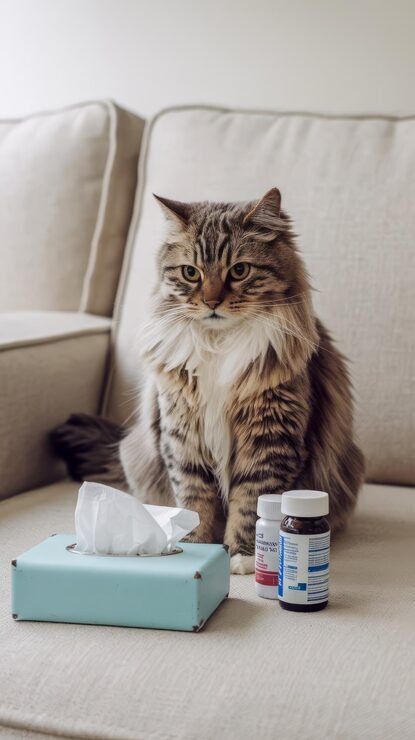 cat sitting with medicine