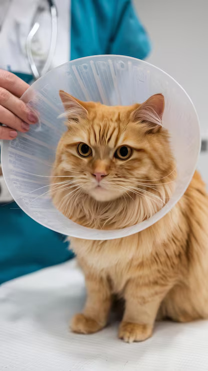 cat wearing a recovery collar