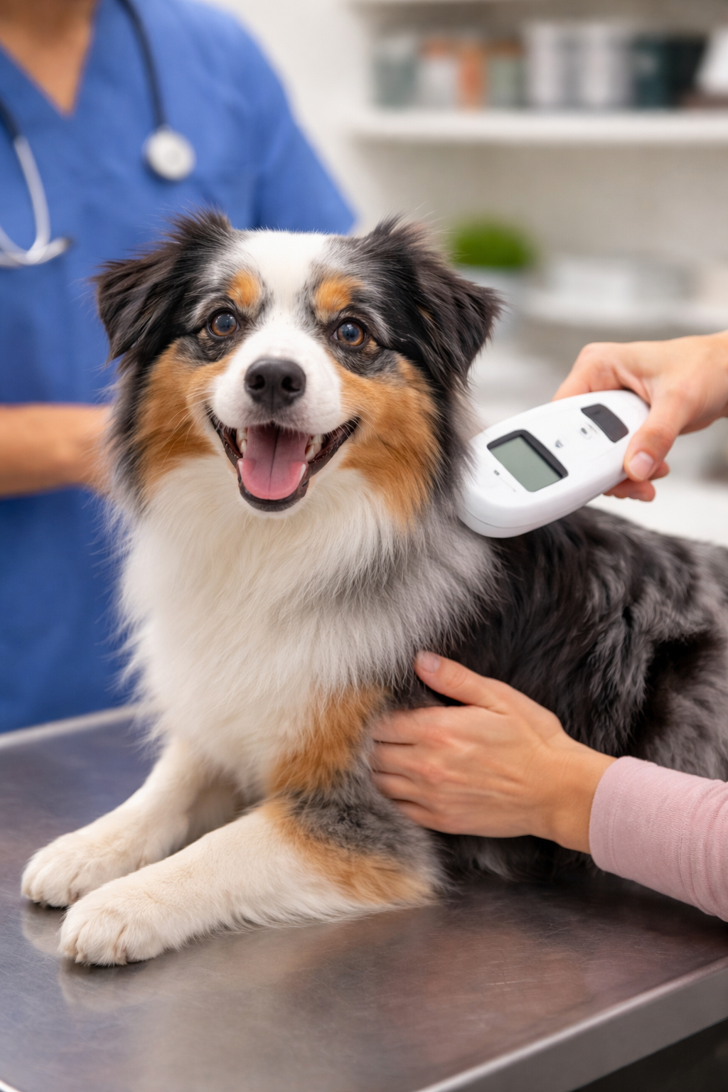 dog being scanned for microchip