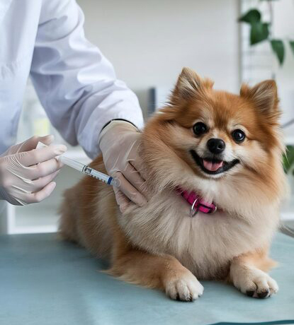 dog getting injection with vaccine