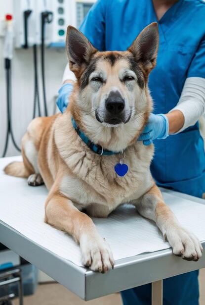 dog lying on the table