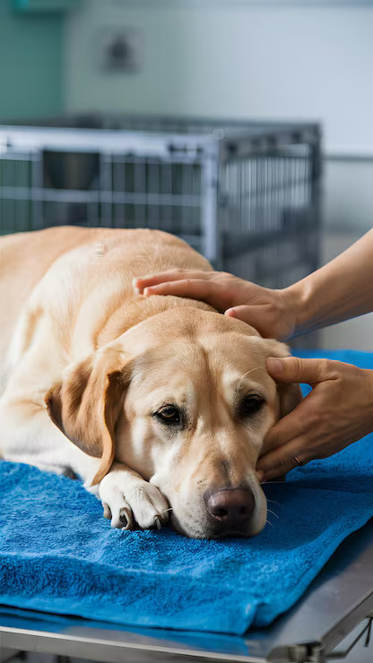 dog lying on the towel