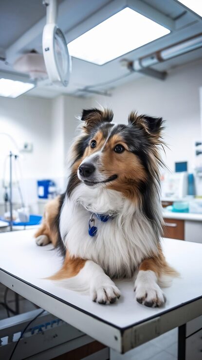 dog sitting on the lab room