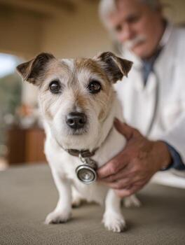 elderly dog receives joint examination
