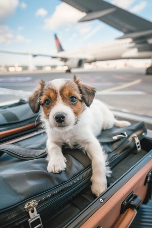 traveling suitcase with puppy