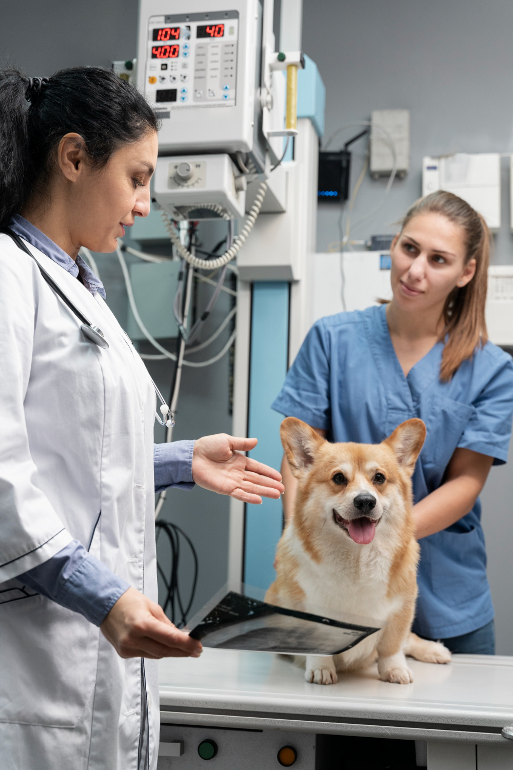 vet hold a x-ray with dog