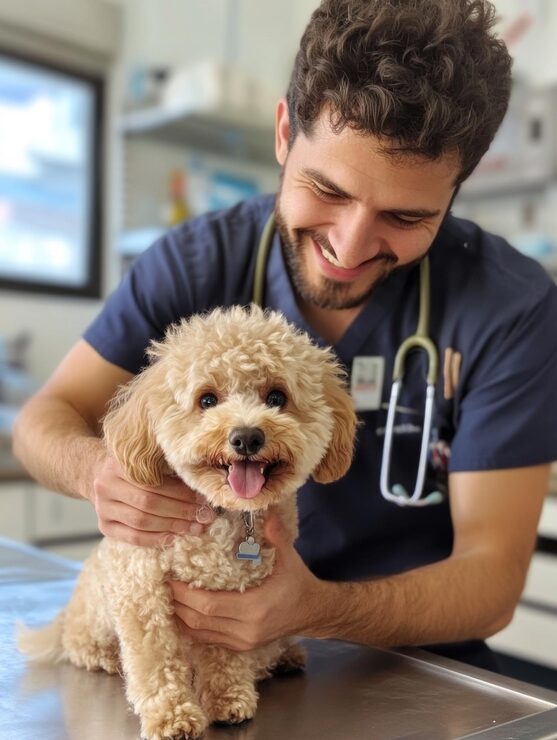 vet holding a puppy