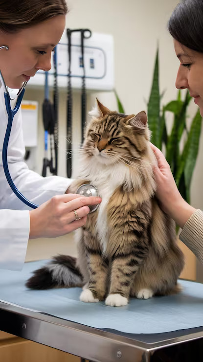 vet using stethoscope examining breathing pet