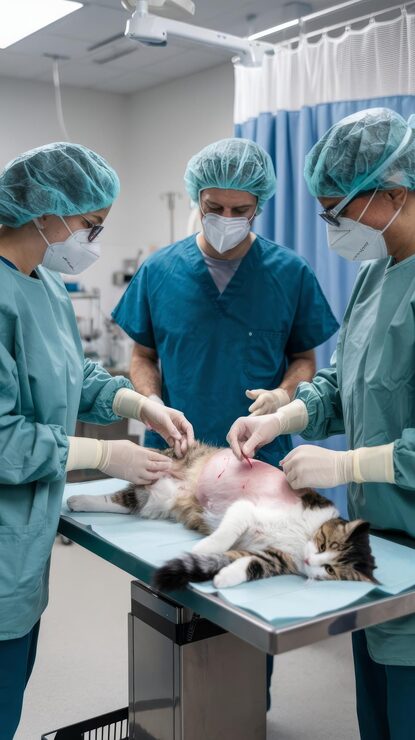 vets prepairing cat surgery